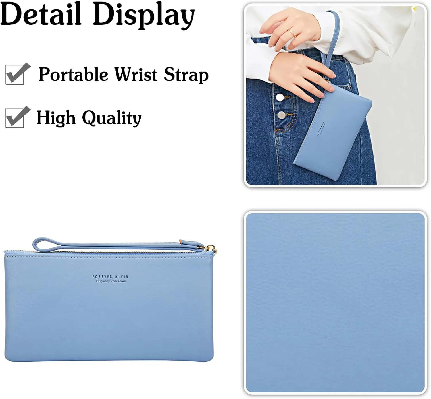 PORRASSO Wristlet Bag Touch Screen Phone Bag Portable Wallet Women's Clutch Purse PU Wallet Green