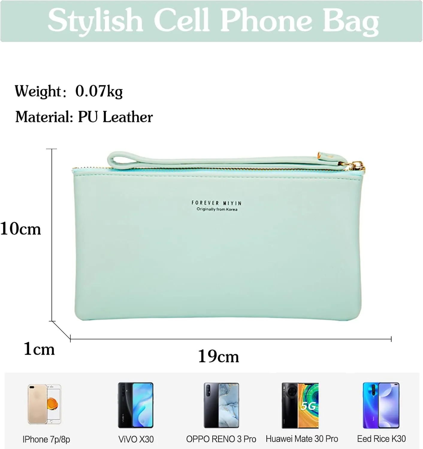 PORRASSO Wristlet Bag Touch Screen Phone Bag Portable Wallet Women's Clutch Purse PU Wallet Green