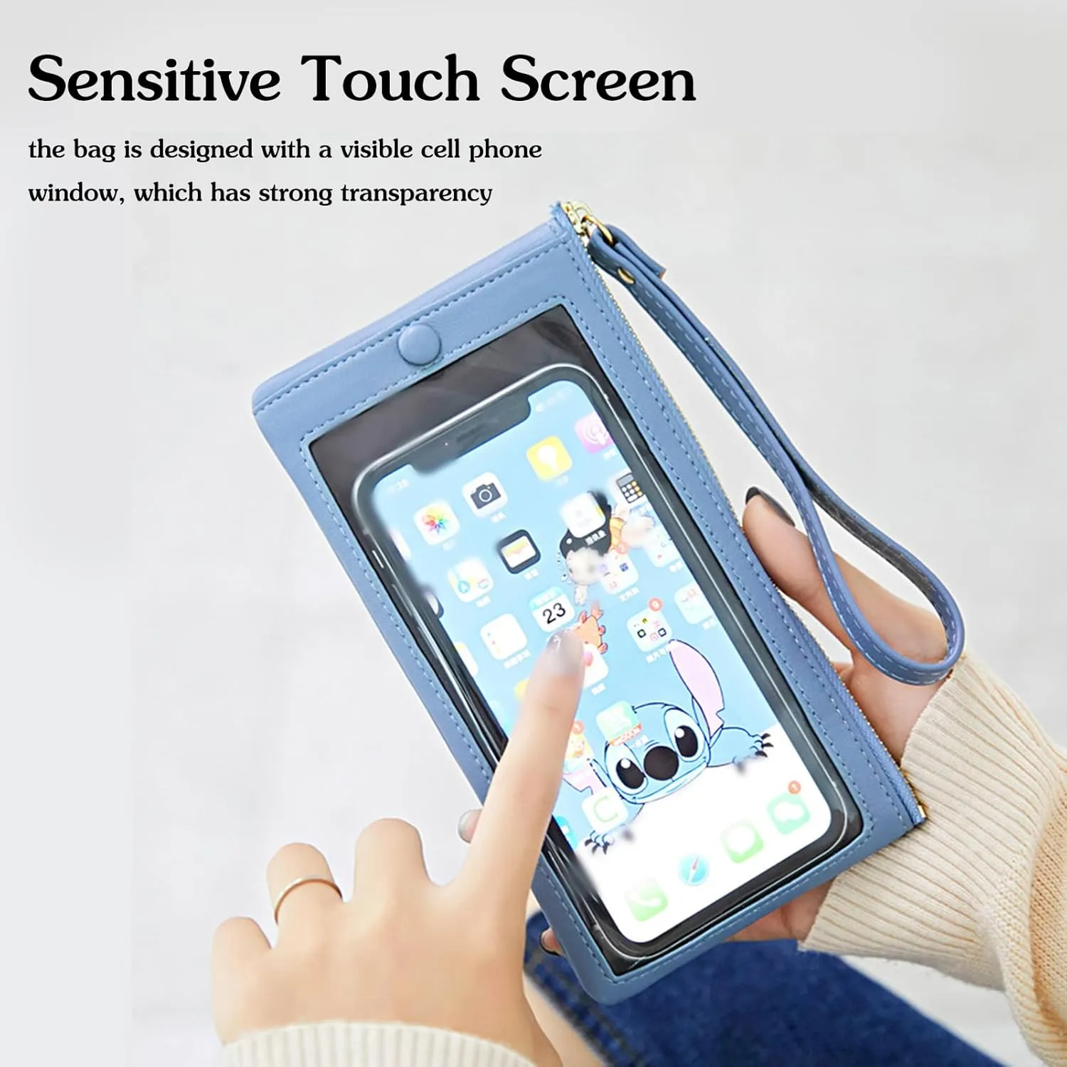 PORRASSO Wristlet Bag Touch Screen Phone Bag Portable Wallet Women's Clutch Purse PU Wallet Green