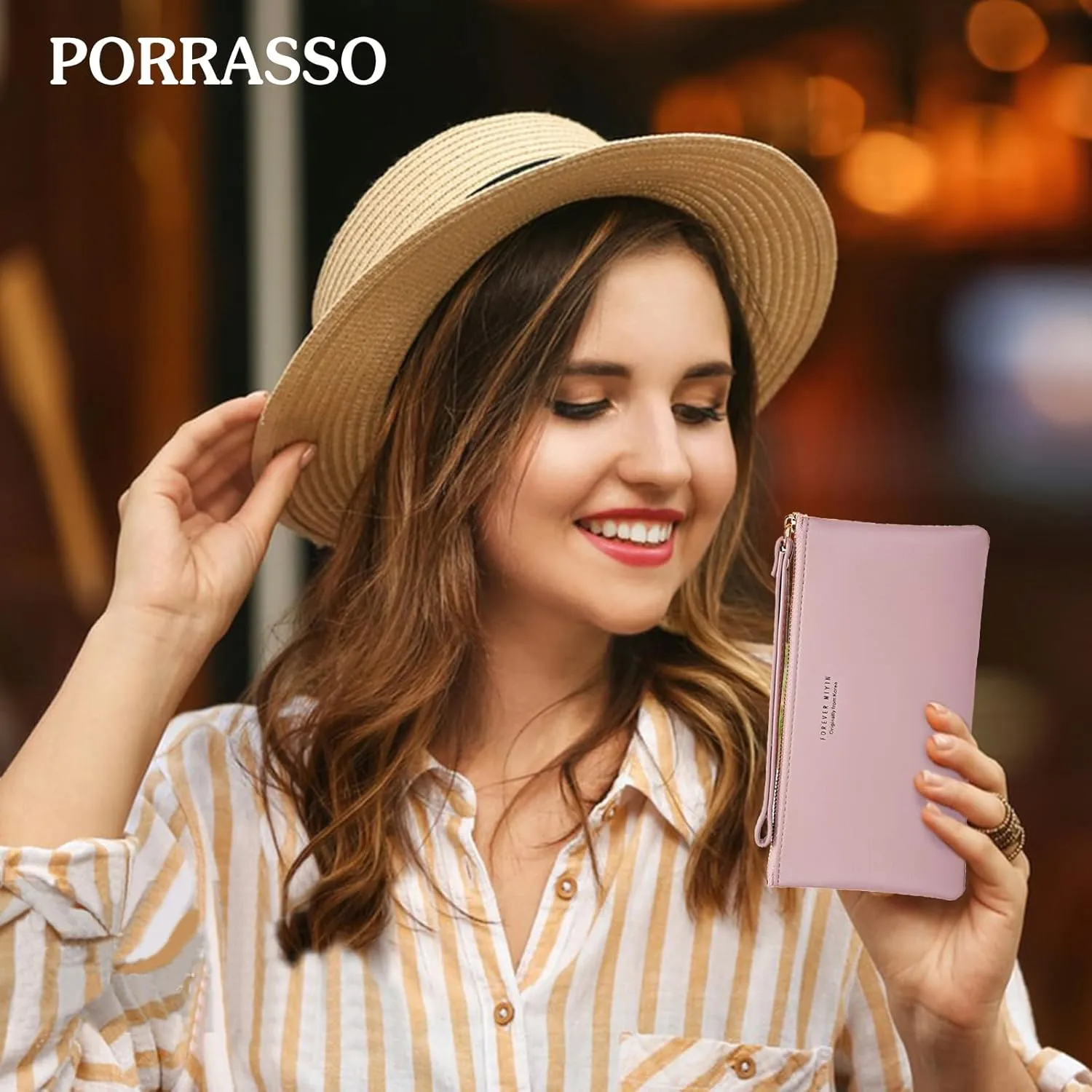 PORRASSO Wristlet Bag Touch Screen Phone Bag Portable Wallet Women's Clutch Purse PU Wallet Purple