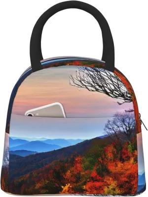 Portable Cooler Tote Bag Large Capacity Blue Ridge Mountains Print Lunch Bag Lunch Box Container Reusable Tote