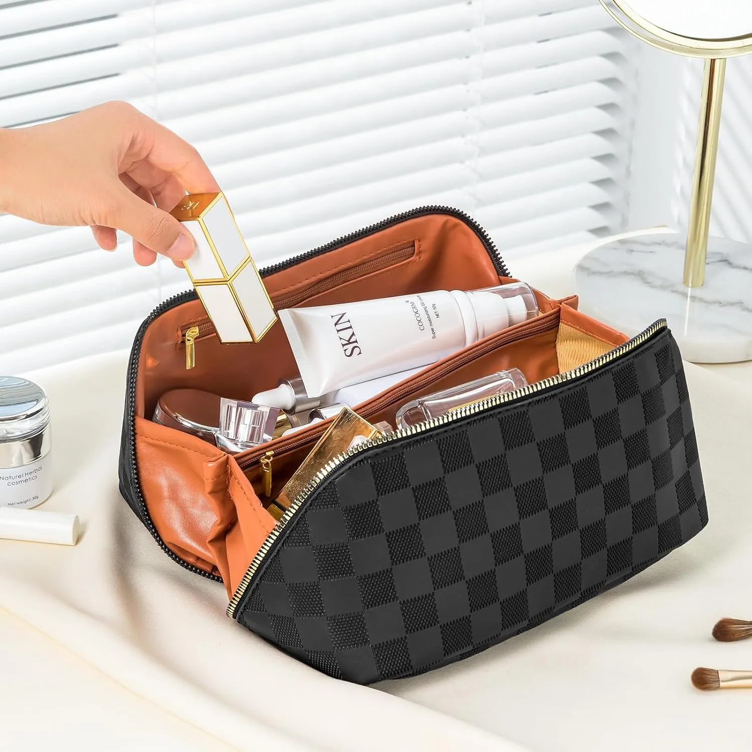 Portable Travel Makeup Bag Set, Women Cosmetics Bags, Large Capacity Makeup Bag Organizers Multipurpose Toiletry Bags Transparent Storage Case for Girls 2 Pcs Black