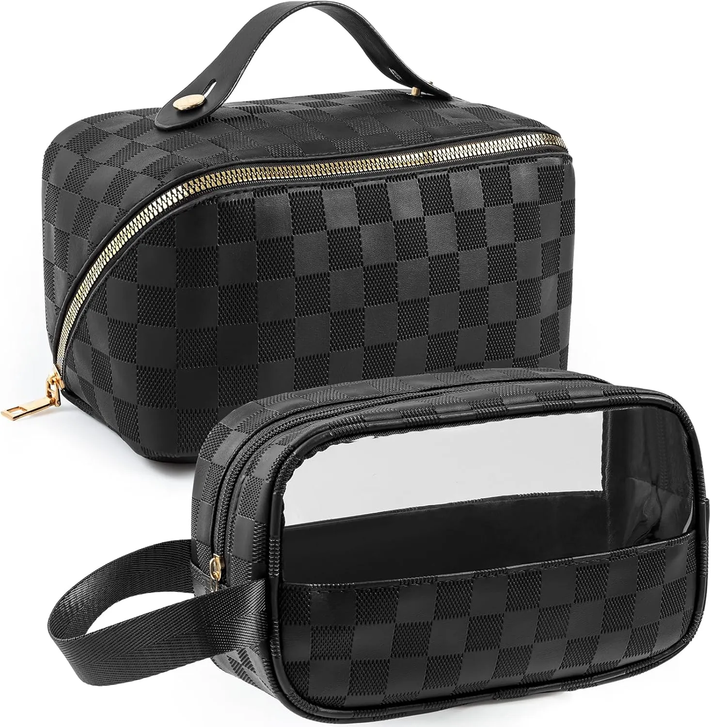 Portable Travel Makeup Bag Set, Women Cosmetics Bags, Large Capacity Makeup Bag Organizers Multipurpose Toiletry Bags Transparent Storage Case for Girls 2 Pcs Black