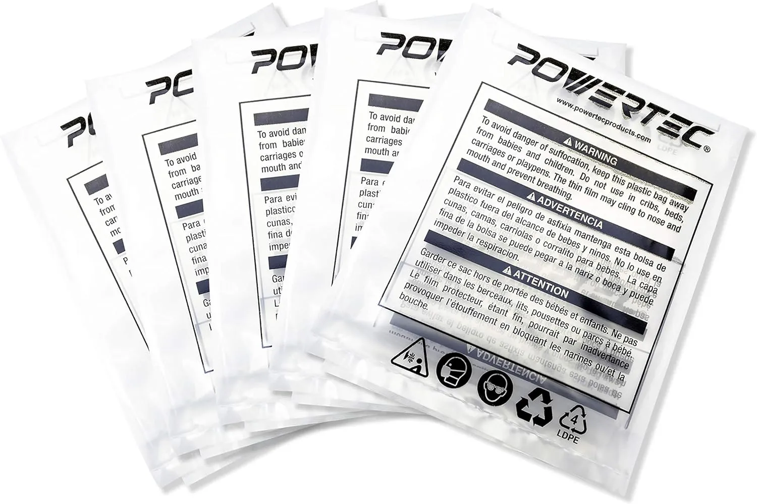 POWERTEC 70002 Clear Plastic Dust Collection Bags, 20-Inch x 43-Inch | Dust Collector Bags for machine with 20” Filter Drum, 5 count, Pack of 1