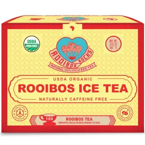 Premium Caffeine-Free Rooibos Ice Tea Bags 100 – Organic, Ethically Farmed Rooibos Tea from South Africa Safe for Children and Pregnant Women – Refreshing, Naturally Sweet, Low Tannin Tea