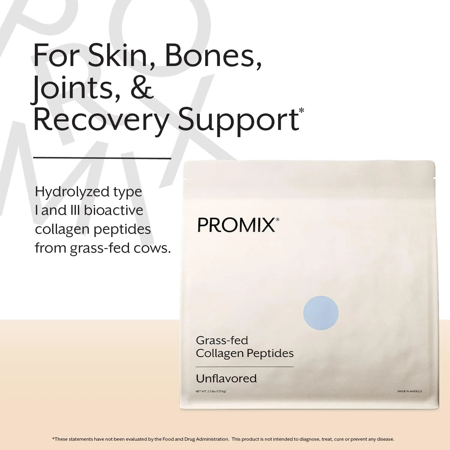 PROMIX Collagen Peptides Protein Powder, Pasture-Raised Grass Fed Hydrolysate | Unflavored, 2.5lbs | Keto, Non GMO, Gluten Free, Natural, Organic, Hydrolyzed | For Healthy Skin, Bones, Hair and Joints
