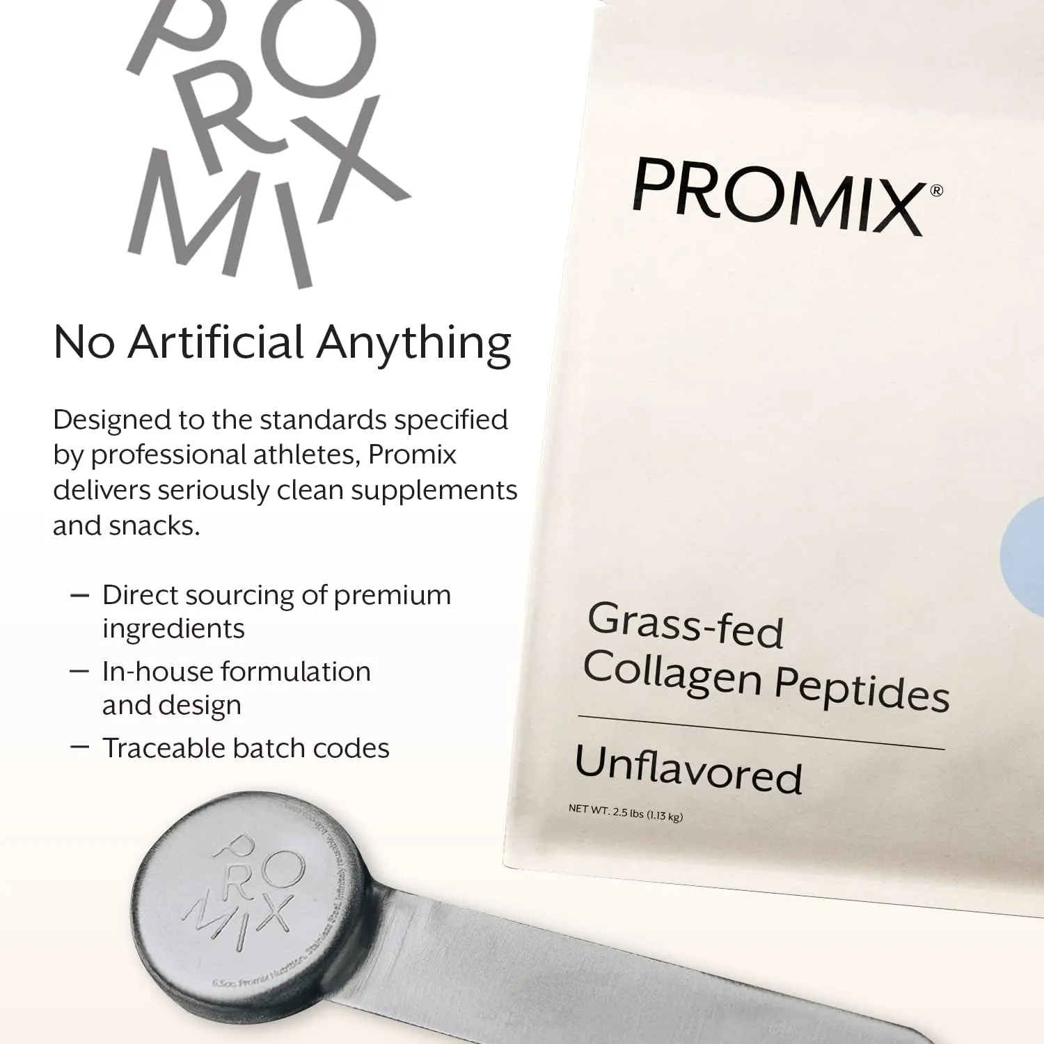 PROMIX Collagen Peptides Protein Powder, Pasture-Raised Grass Fed Hydrolysate | Unflavored, 2.5lbs | Keto, Non GMO, Gluten Free, Natural, Organic, Hydrolyzed | For Healthy Skin, Bones, Hair and Joints