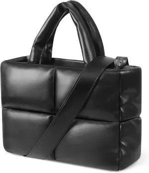 Puffer Tote Bag Quilted Crossbody Bag Puffy Bags for Women Soft Padded Cotton Leather Shoulder Handbags with Zipper