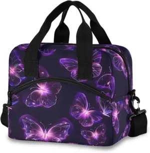 Purple Butterfly Lunch Bag, Insulated Lunch Tote Bags Cooler Reusable Lunch Box Food Container with Adjustable Shoulder Strap for Women Men Adults