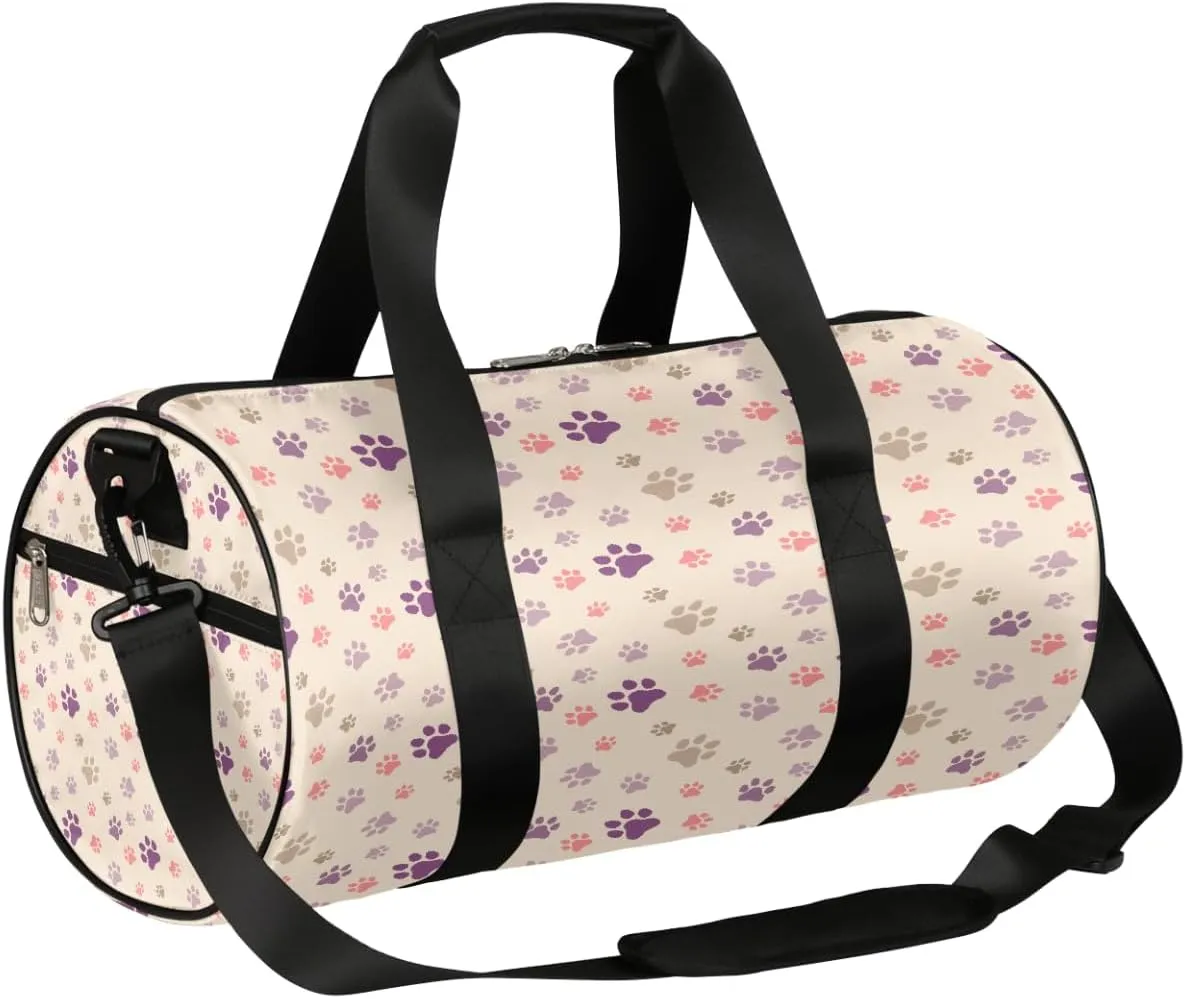 Purple Dog Paw Print Sports Gym Bag Duffel Bags Workout Lightweight Shoulder Weekender Bag Travel Duffel Bag for Men Women(Animal Footprints)