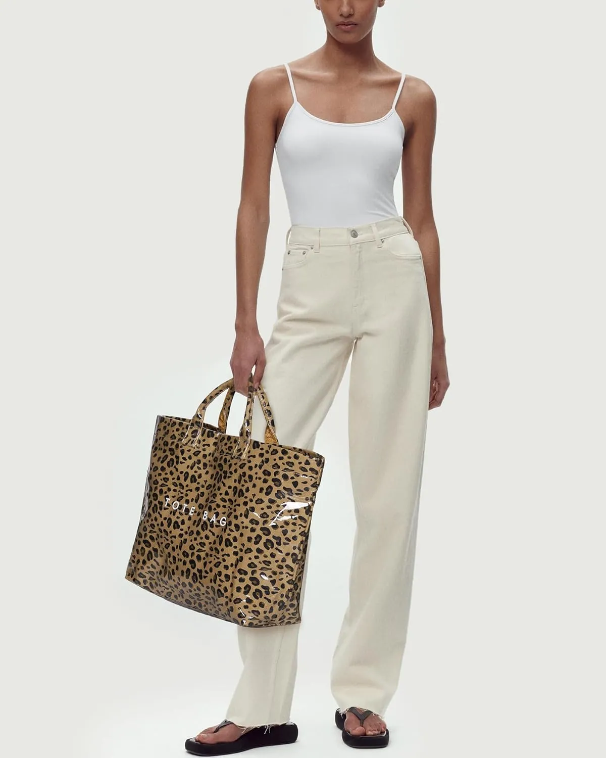 PVC Tote Bag Women's Letters Print Handbags Large Kraft Paper Shoulder Bag Clear Plastic Hobo Bags Top Handle Shopping Bags