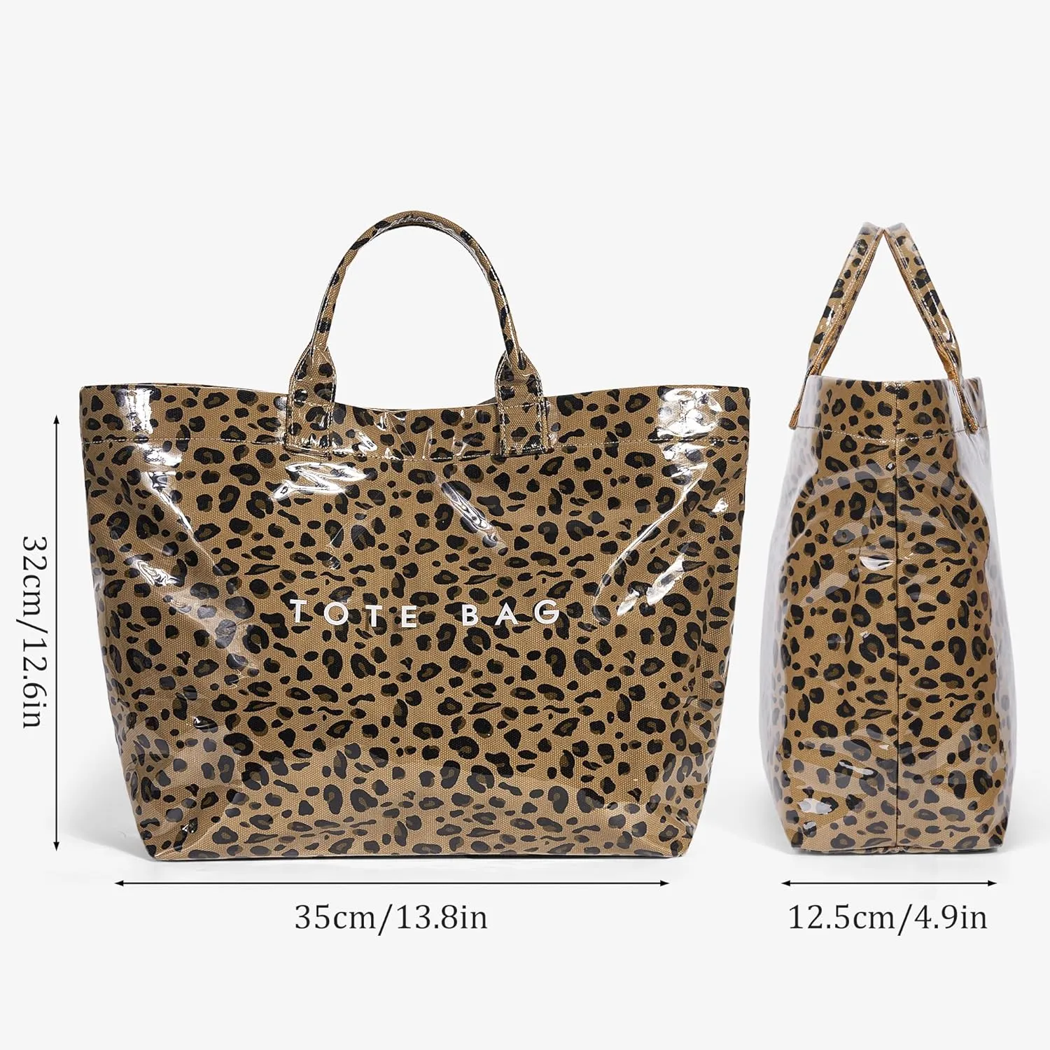 PVC Tote Bag Women's Letters Print Handbags Large Kraft Paper Shoulder Bag Clear Plastic Hobo Bags Top Handle Shopping Bags