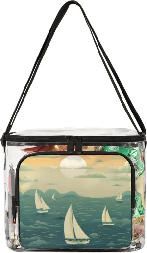 QsirBC Maritime Sailing Cloud Clear Lunch Bag Transparent PVC Food Bag with Adjustable Shoulder Strap Through Tote for Work Concerts Sporting Events Freezer Storage