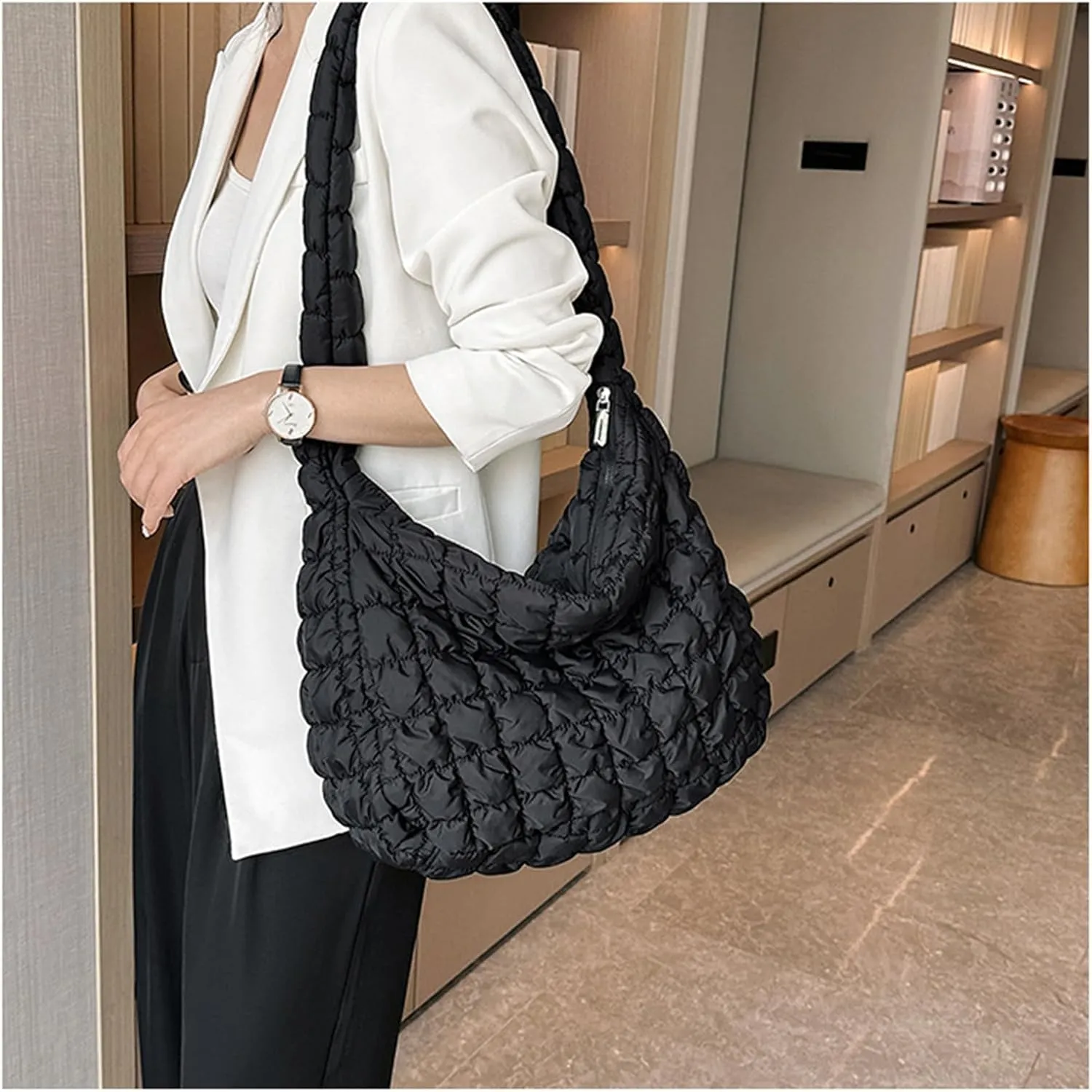 Quilted Crossbody Bag Women 2025 Puffer Tote Large Carryall Nylon Puffy Shoulder Pleated Cloud Bubble Messenger Bag