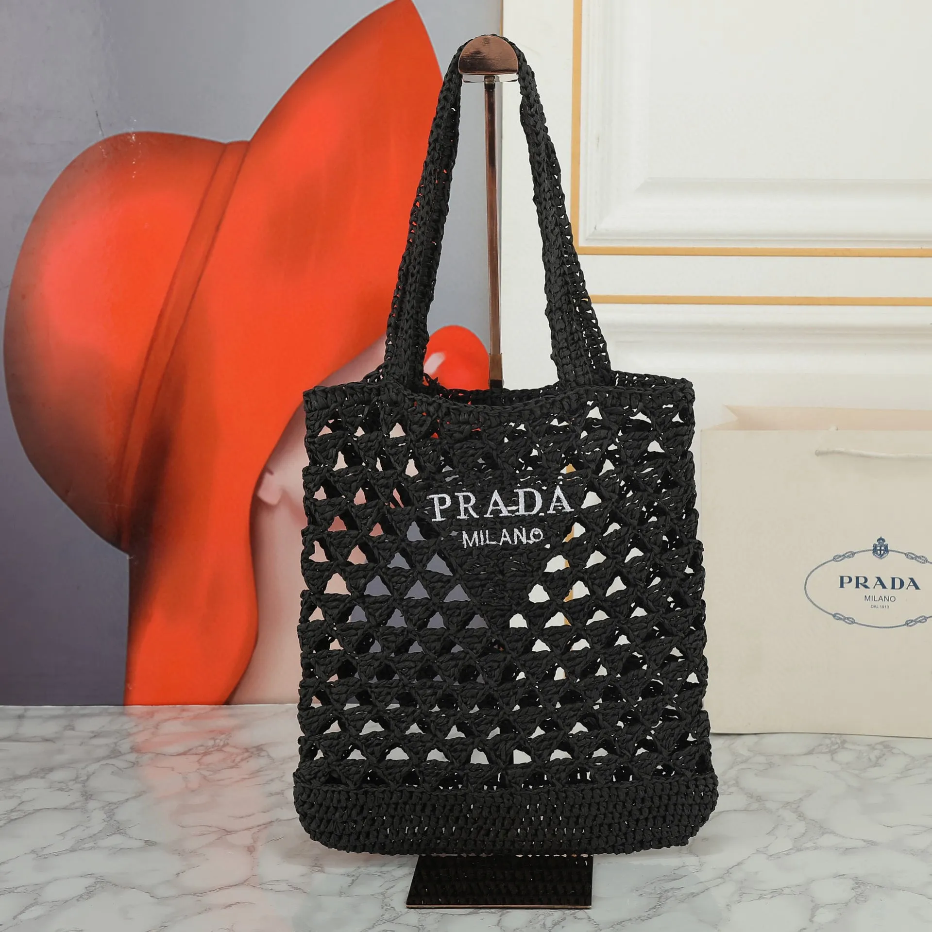 Raffia Crochet Triangle Tote Bag