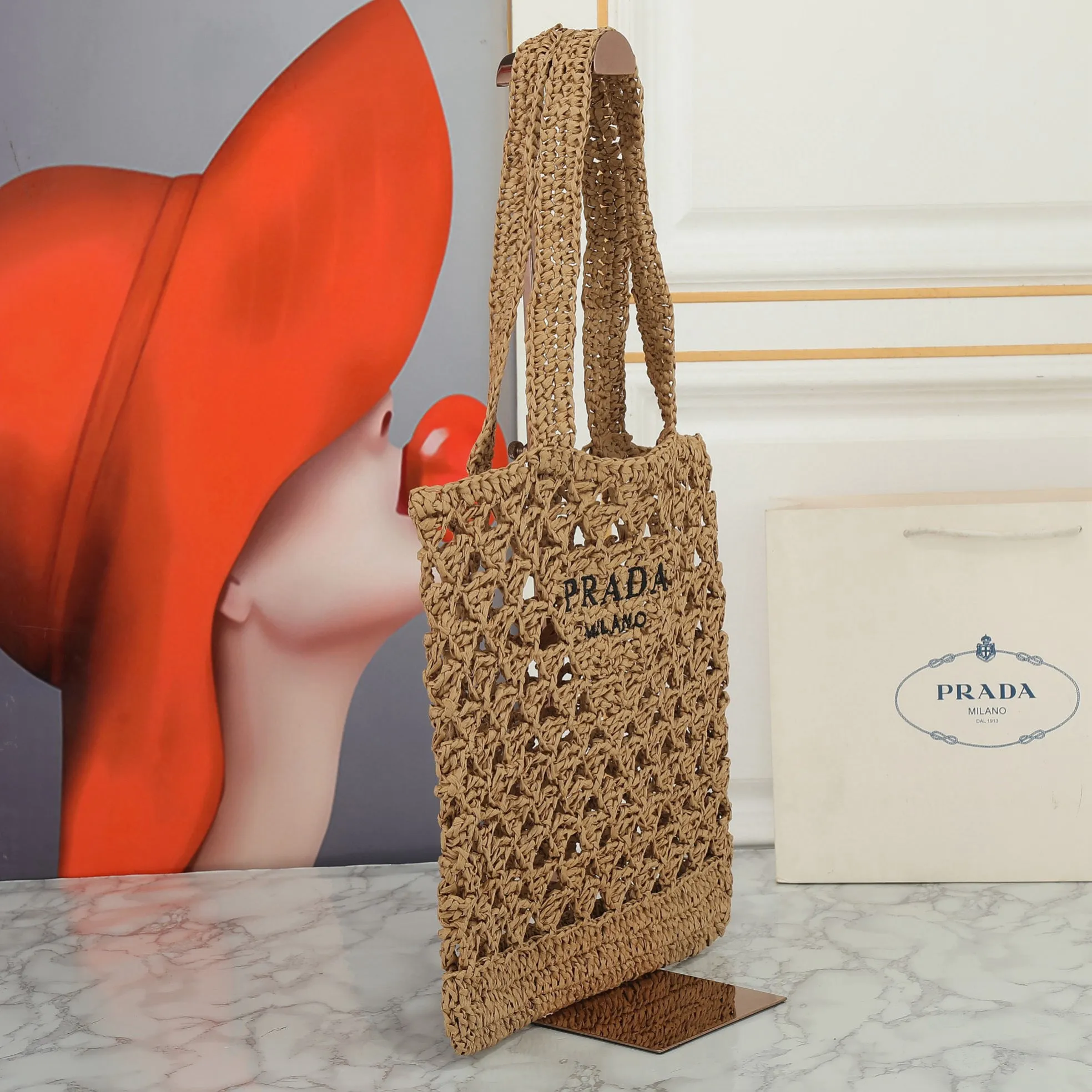 Raffia Crochet Triangle Tote Bag