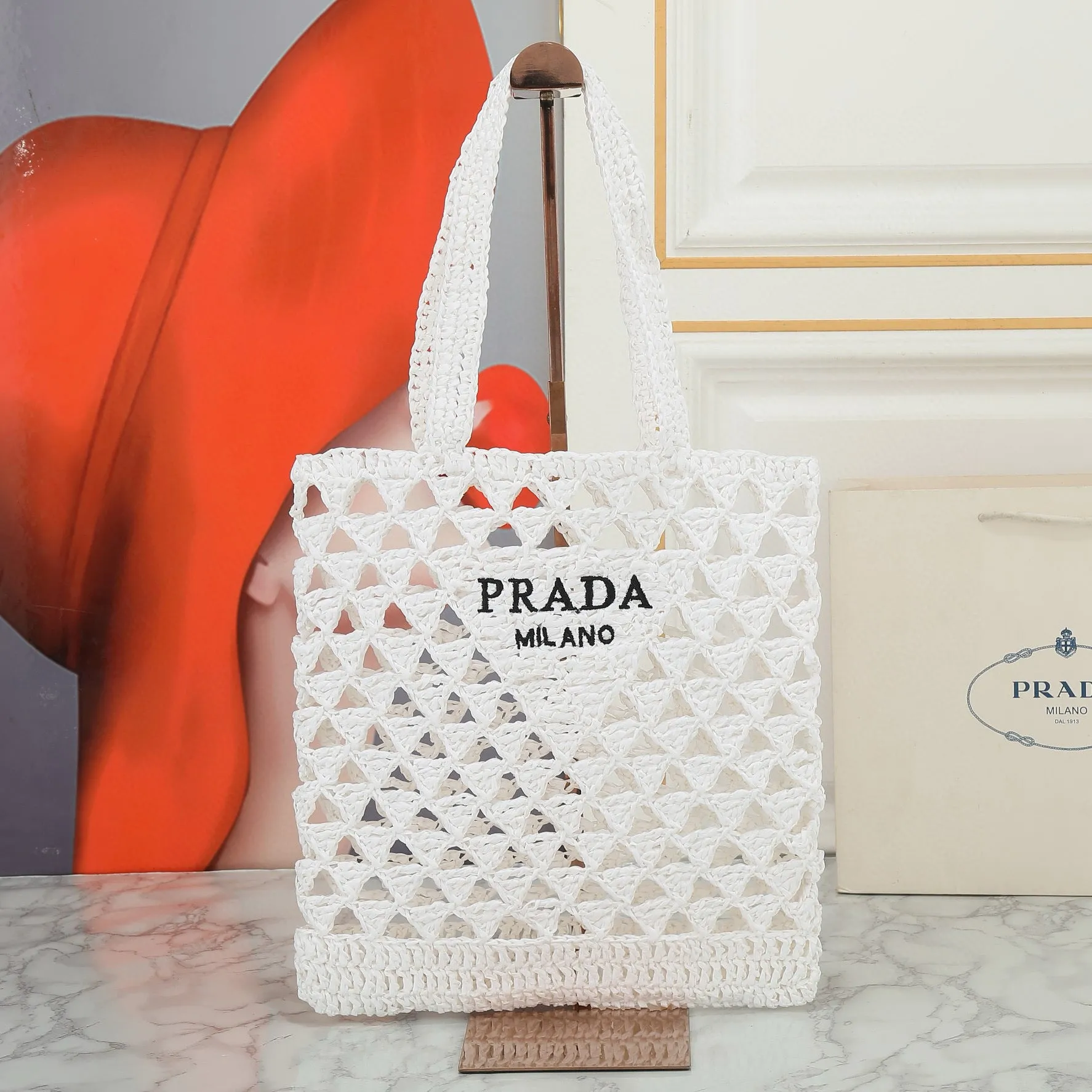 Raffia Crochet Triangle Tote Bag