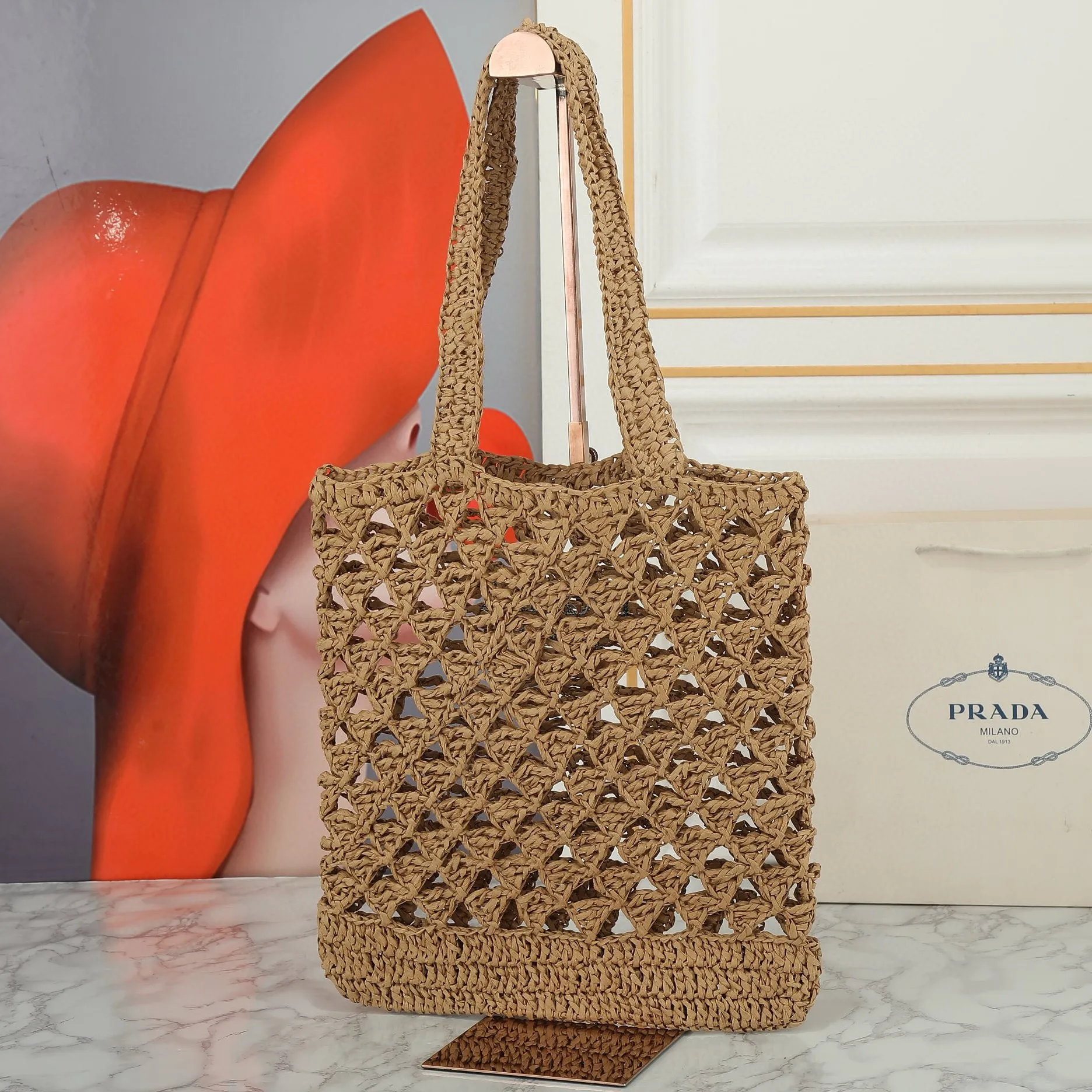 Raffia Crochet Triangle Tote Bag