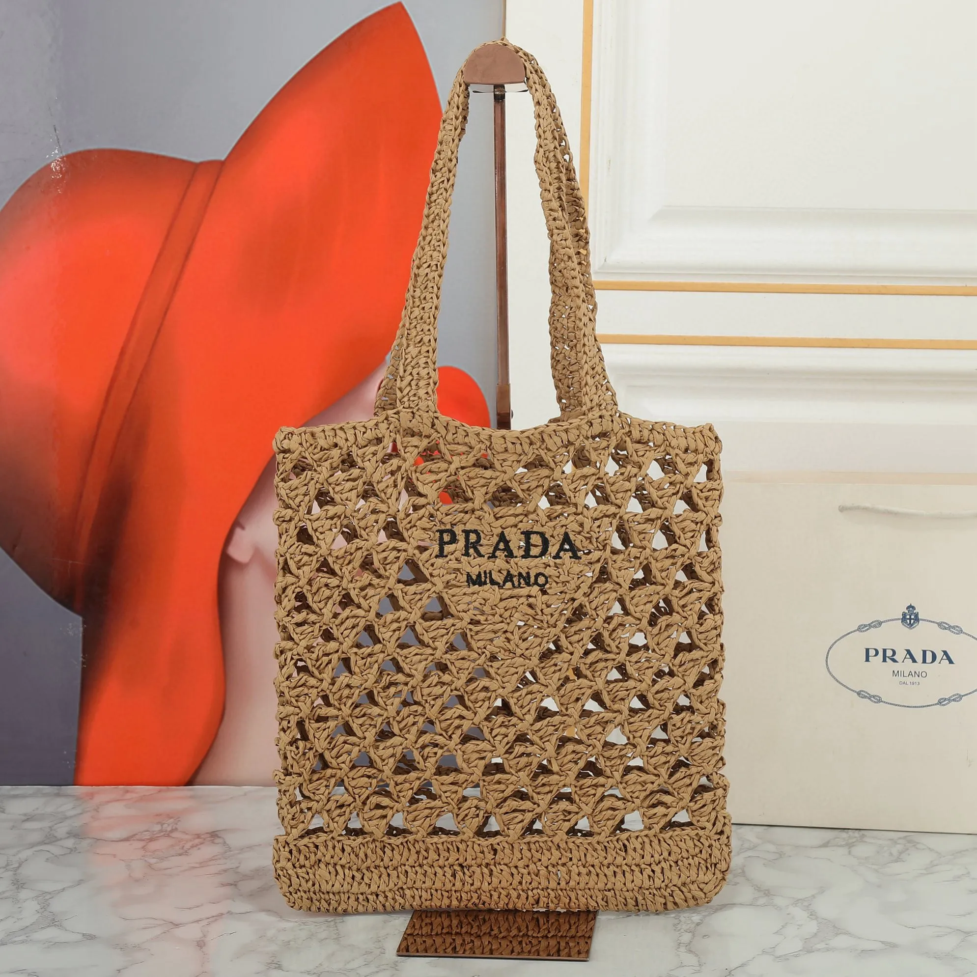 Raffia Crochet Triangle Tote Bag