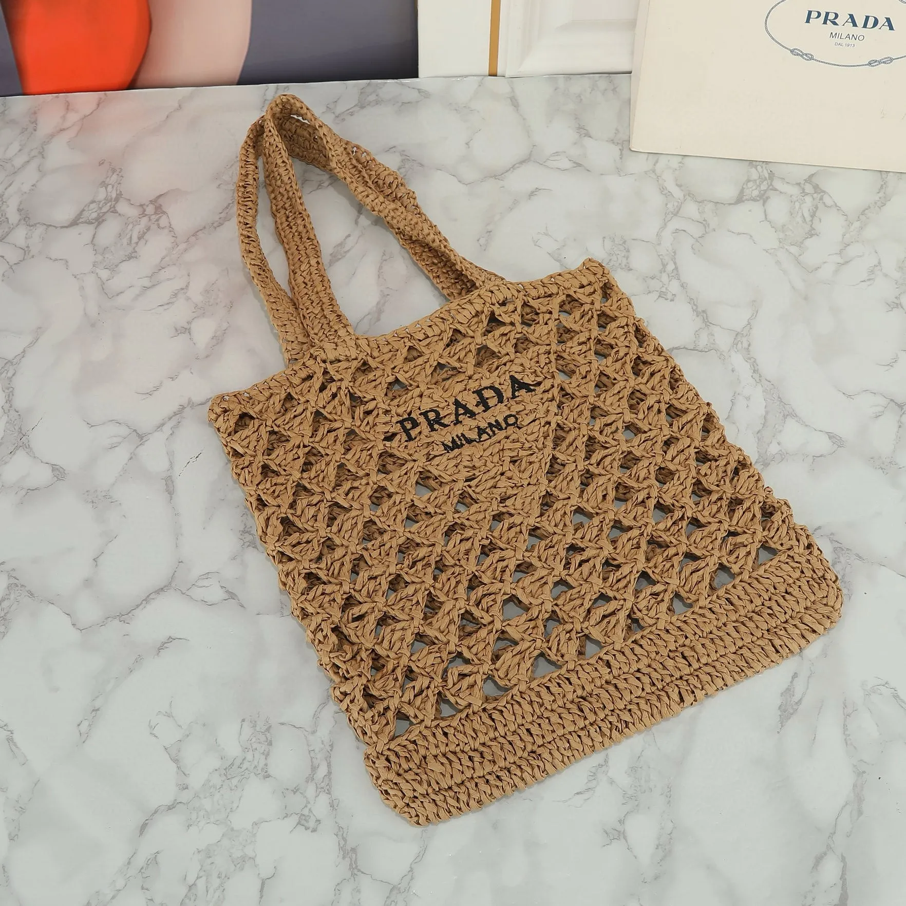 Raffia Crochet Triangle Tote Bag