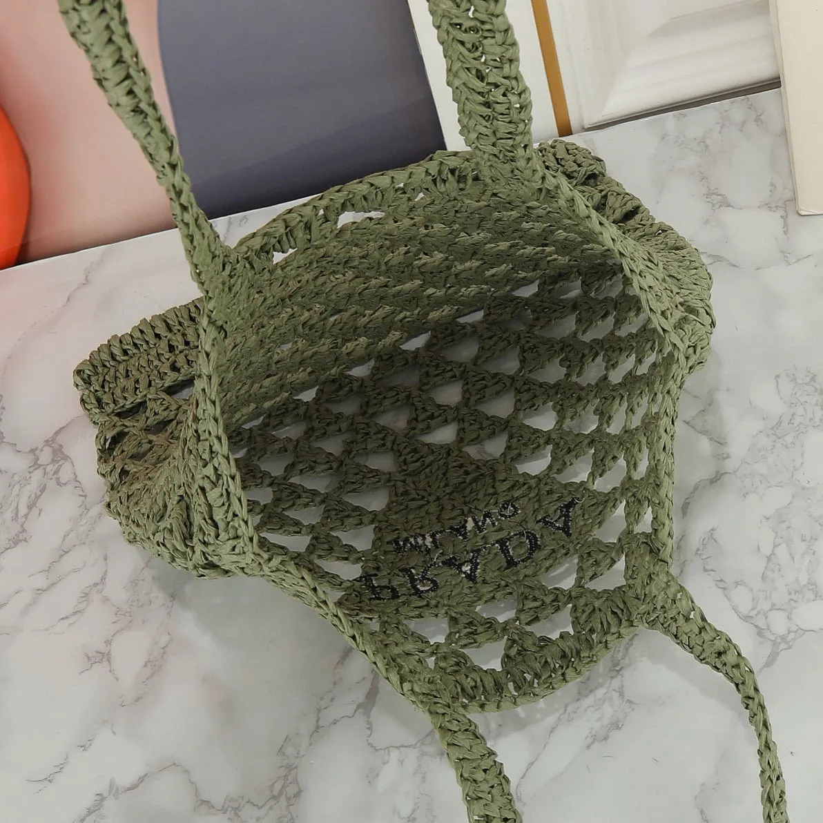 Raffia Crochet Triangle Tote Bag