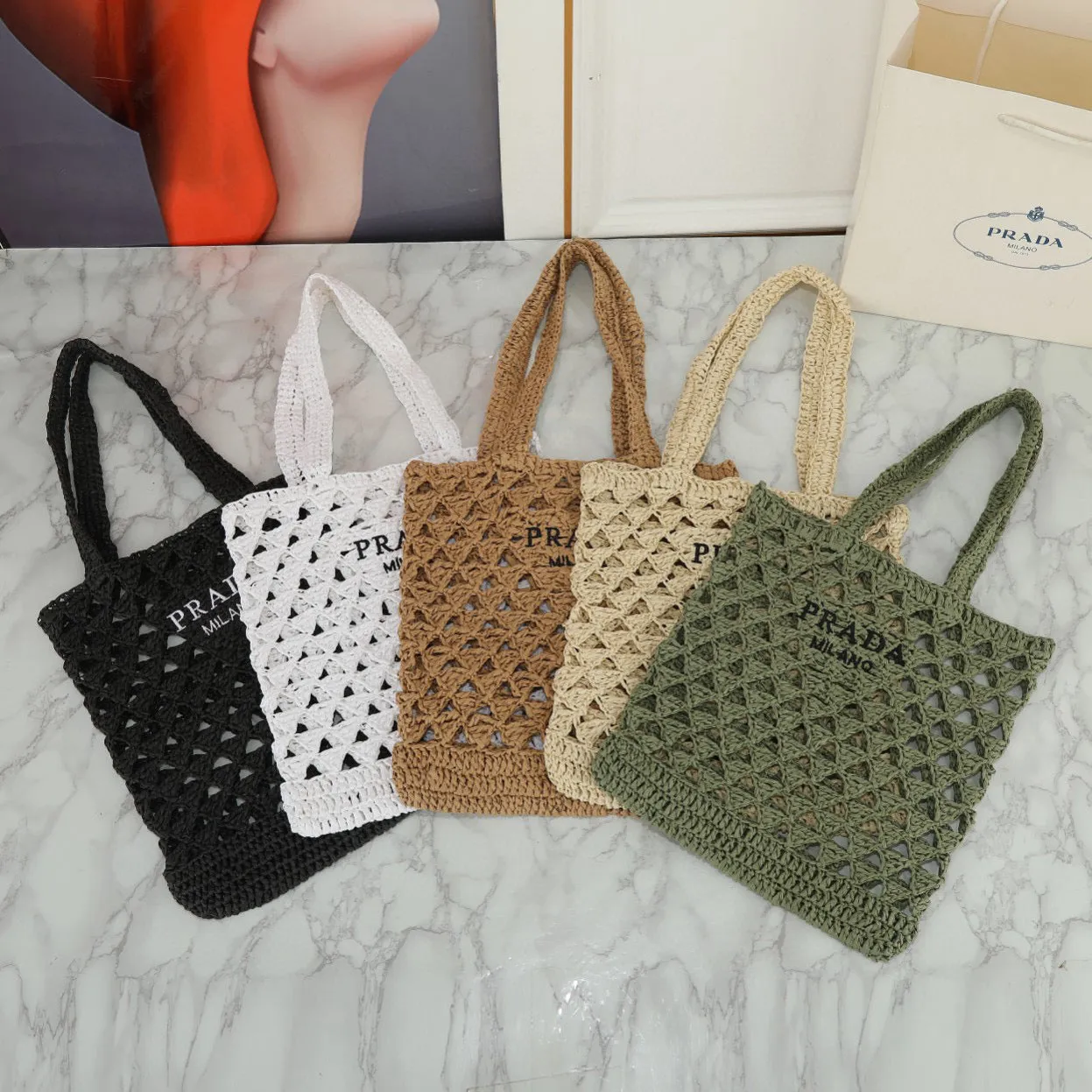 Raffia Crochet Triangle Tote Bag