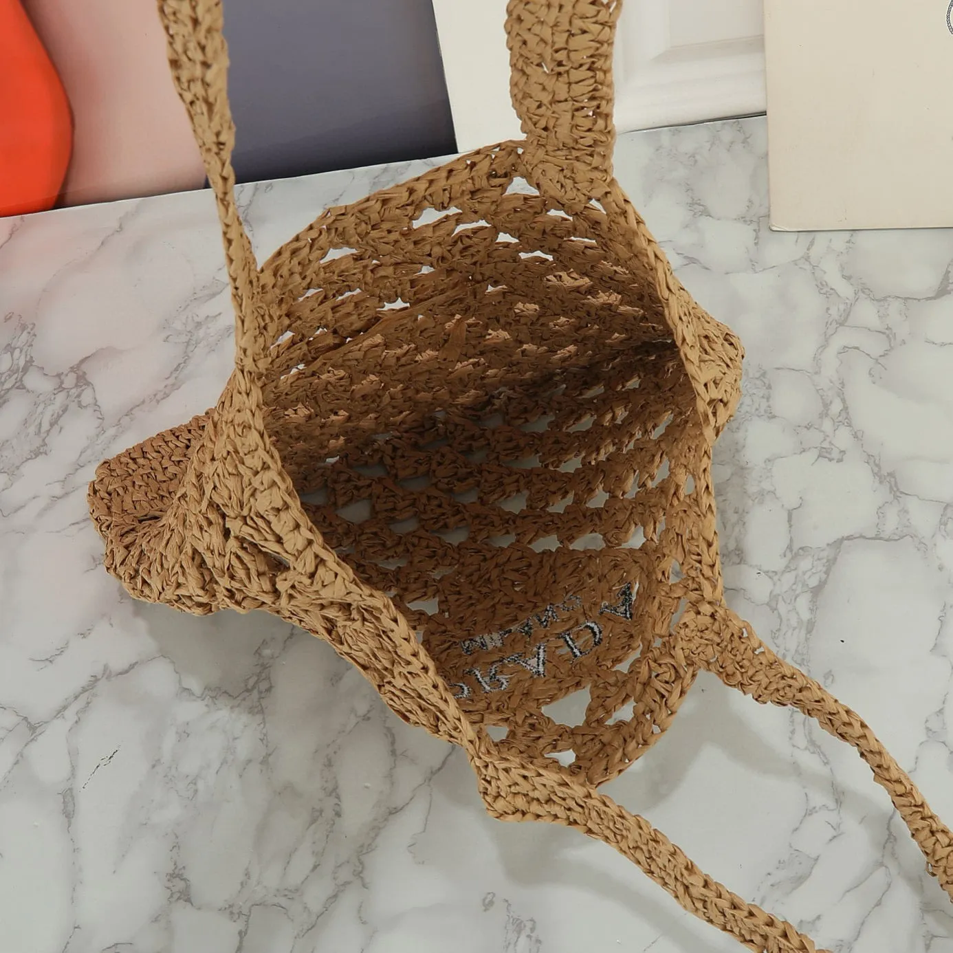 Raffia Crochet Triangle Tote Bag