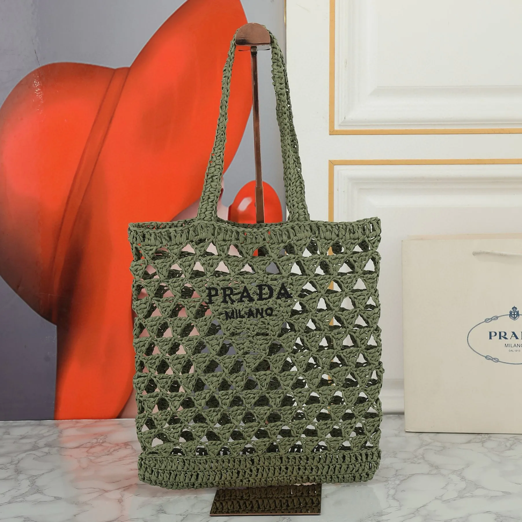 Raffia Crochet Triangle Tote Bag