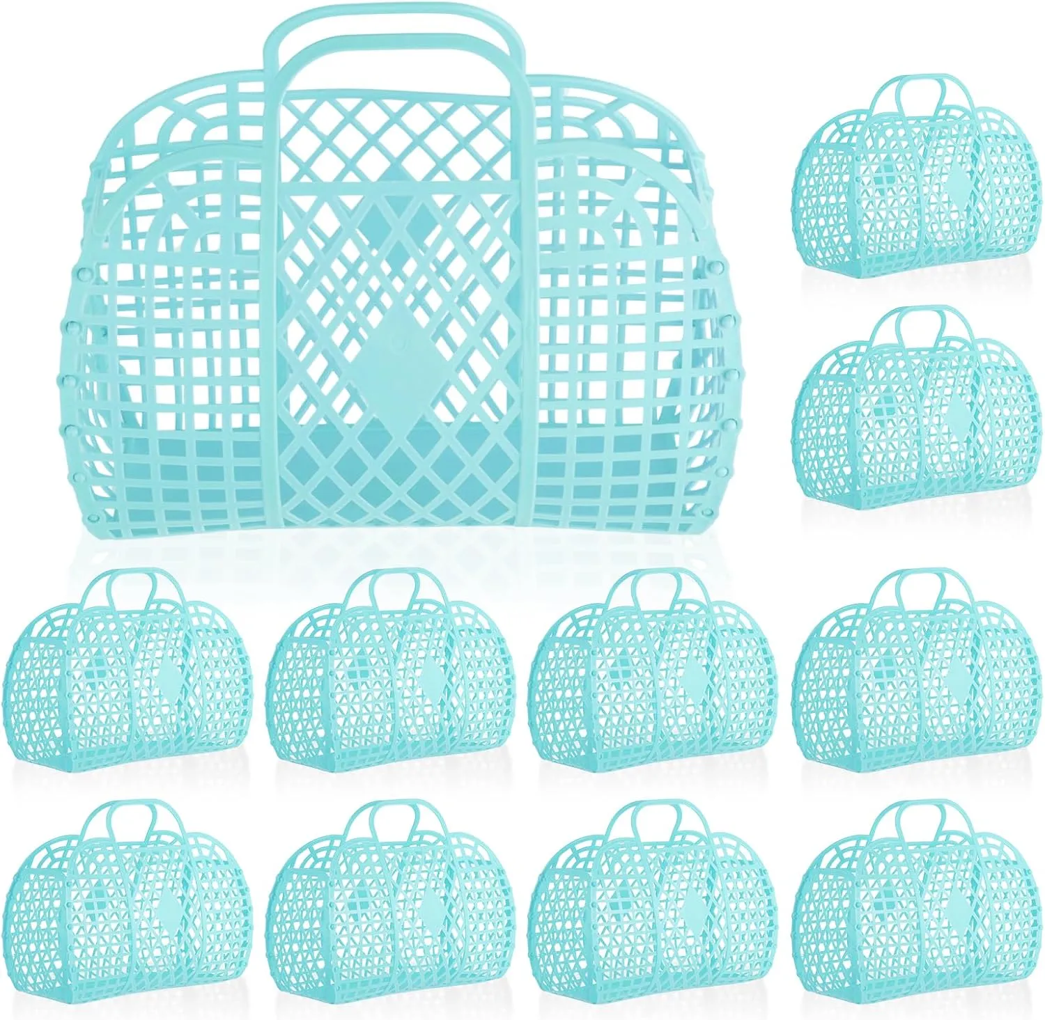Rainmae 10 Pcs Jelly Purse Jelly Basket Beach Bags, Reusable Tote Beach Handbags, Plastic Beach Basket for Women Girls