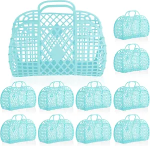 Rainmae 10 Pcs Jelly Purse Jelly Basket Beach Bags, Reusable Tote Beach Handbags, Plastic Beach Basket for Women Girls
