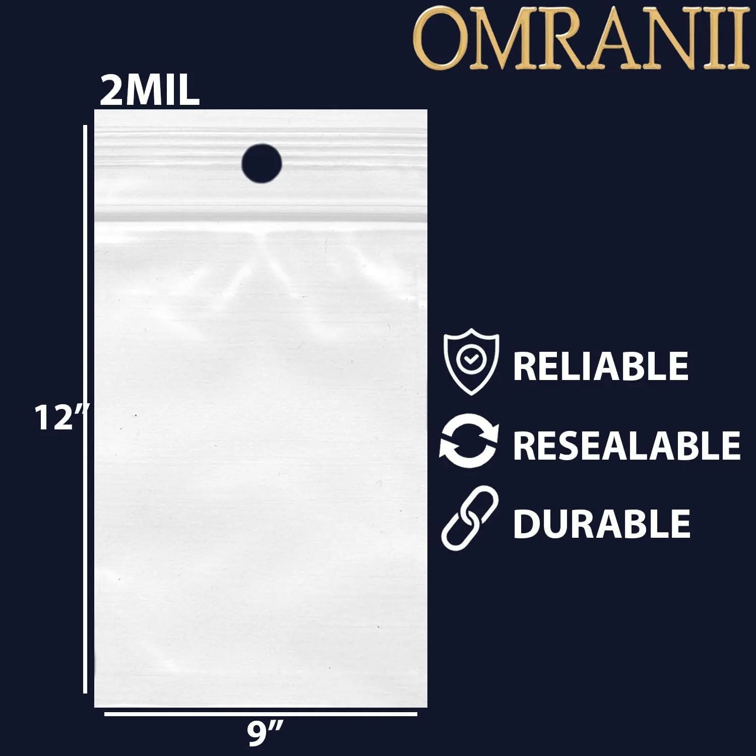 Reclosable Hang Hole Zip Poly Bags, 2Mil 9" X 12" & 100 Bags | LDPE Material, Clear Plastic with Resealable Lock Seal Zipper | Resealable Zip Top Lock For Travel, Storage, Packaging & Shipping