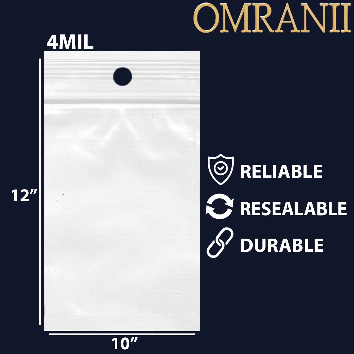 Reclosable Hang Hole Zip Poly Bags, 4Mil 10" X 12" & 100 Bags | LDPE Material, Clear Plastic with Resealable Lock Seal Zipper | Resealable Zip Top Lock For Travel, Storage, Packaging & Shipping