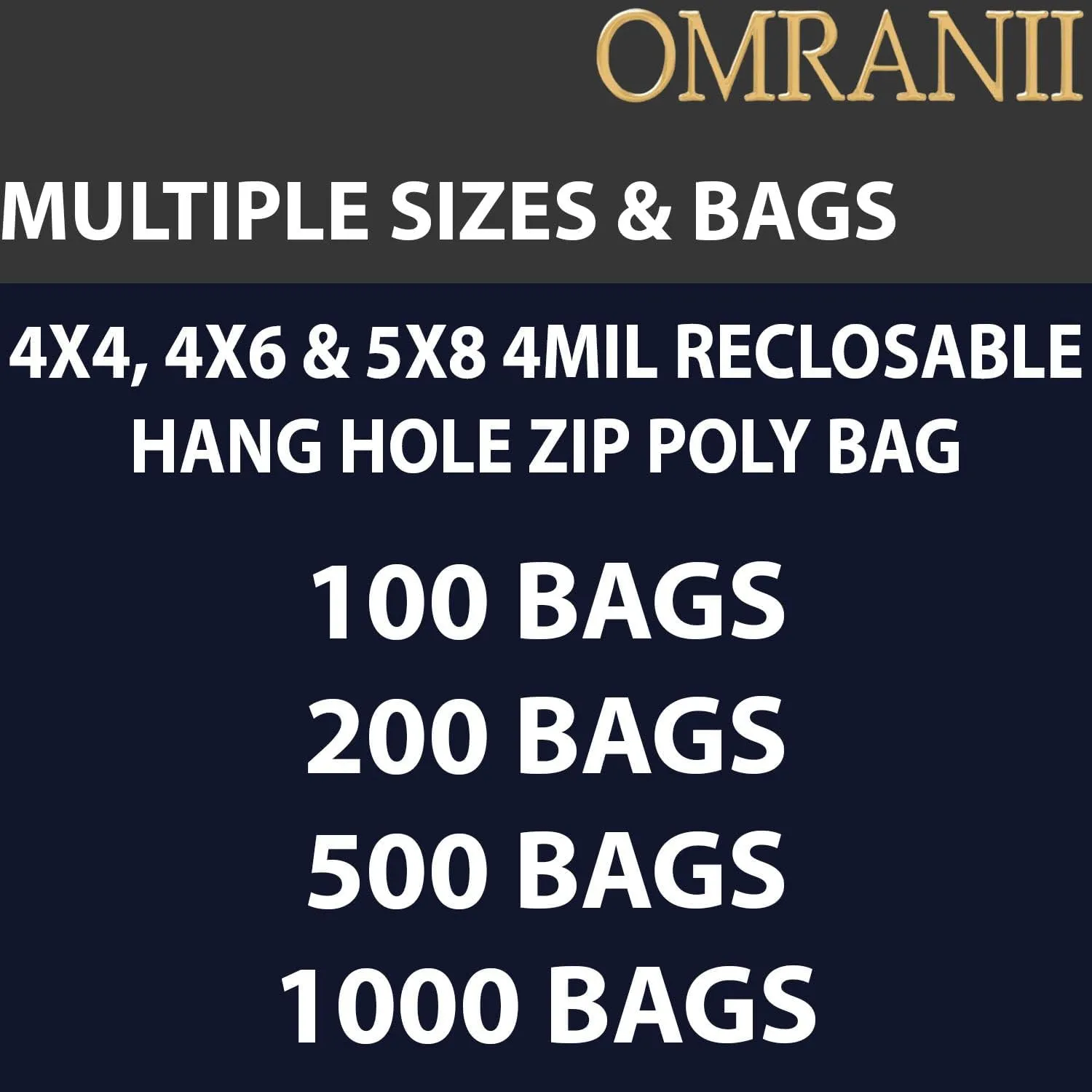 Reclosable Hang Hole Zip Poly Bags, 4Mil 4" X 4" & 1000 Bags | LDPE Material, Clear Plastic with Resealable Lock Seal Zipper | Resealable Zip Top Lock For Travel, Storage, Packaging & Shipping