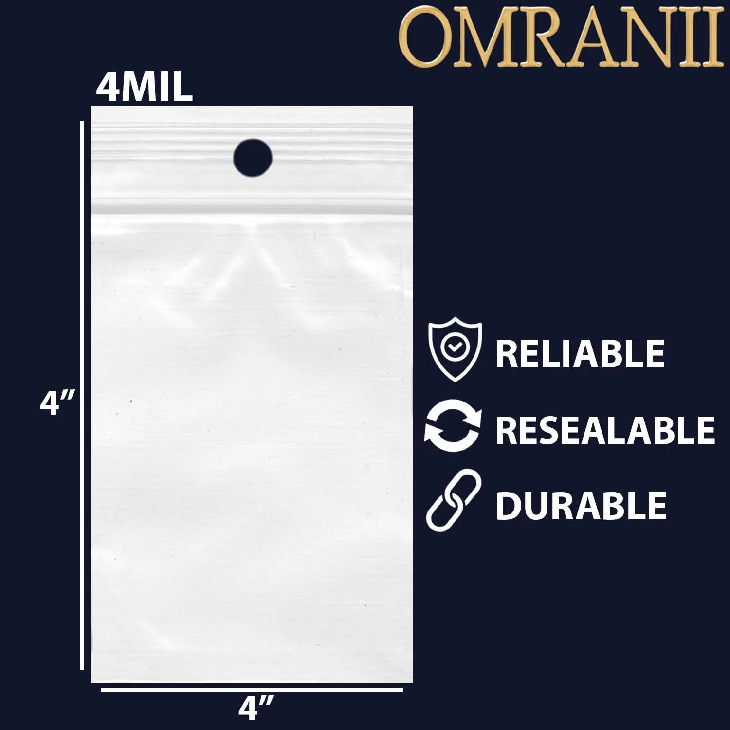 Reclosable Hang Hole Zip Poly Bags, 4Mil 4" X 4" & 1000 Bags | LDPE Material, Clear Plastic with Resealable Lock Seal Zipper | Resealable Zip Top Lock For Travel, Storage, Packaging & Shipping