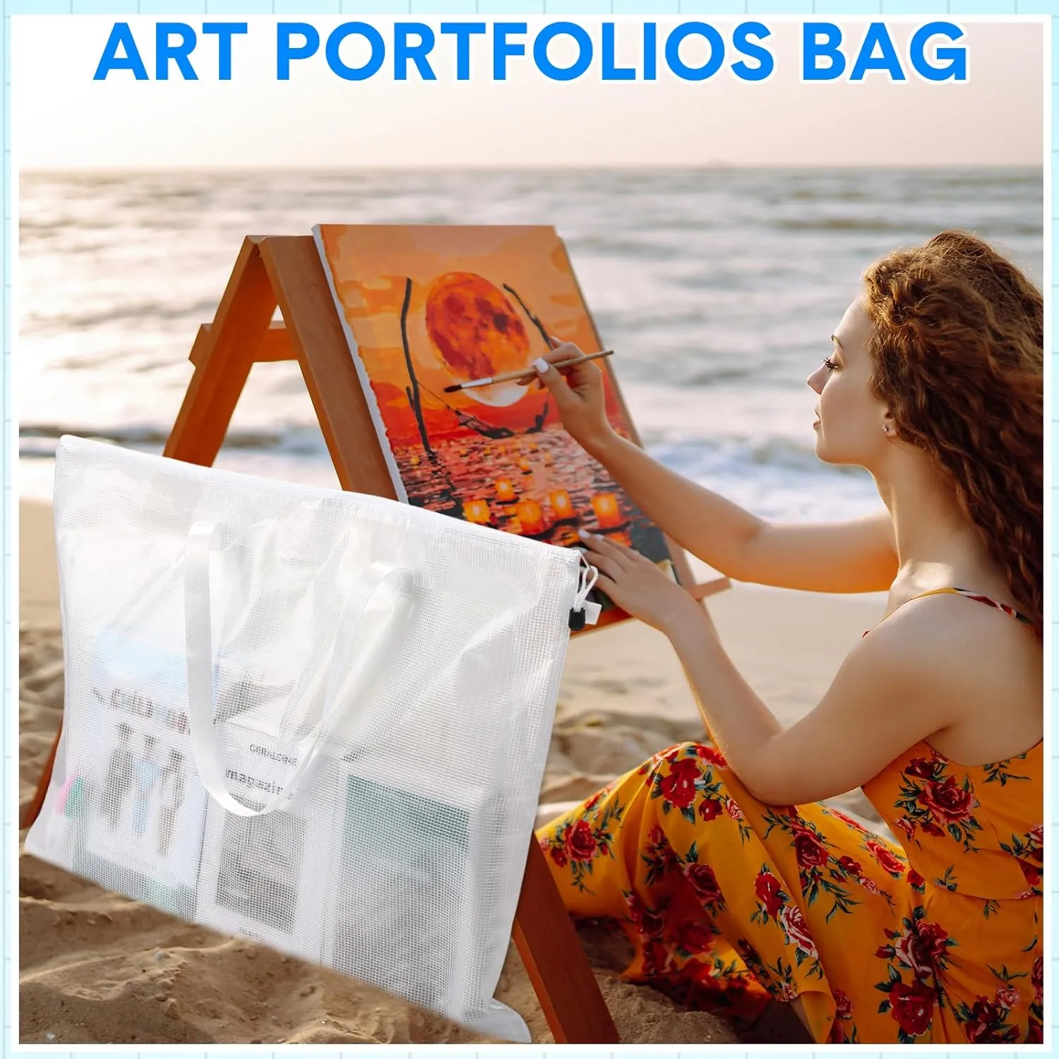 Reginary 10 Pcs 19x25 Inch Art Portfolio Bag Bulk with Zipper and Handle Transparent White Bags for Artworks, Posters, Bulletin Boards Paintings Art Back to School and Storage (White)