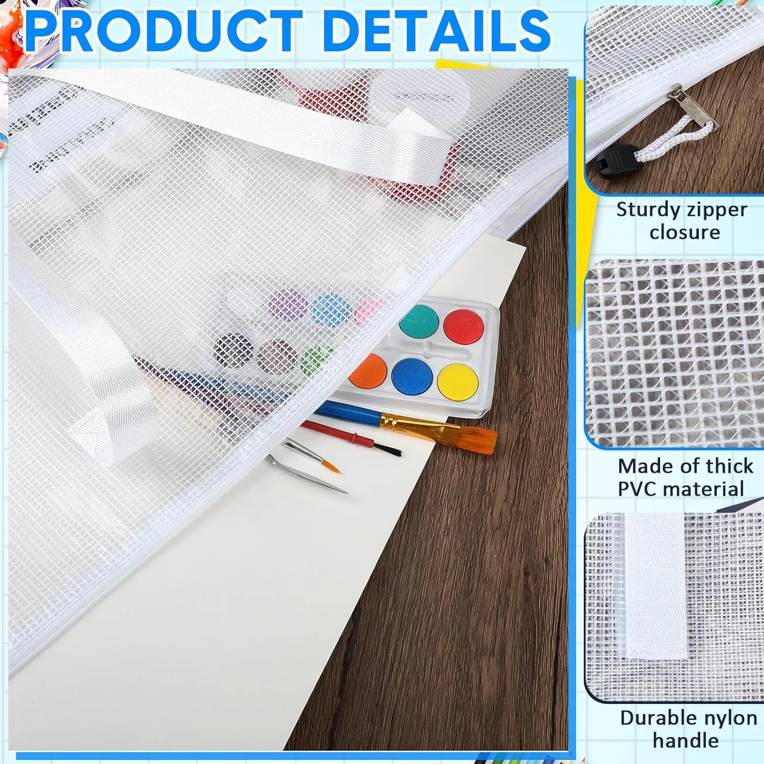 Reginary 10 Pcs 19x25 Inch Art Portfolio Bag Bulk with Zipper and Handle Transparent White Bags for Artworks, Posters, Bulletin Boards Paintings Art Back to School and Storage (White)