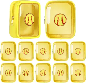 Reginary 12 Pcs Chenille Patch Gift Bags Senior Night Gift Bag Waterproof Travel Size Pack for Party Favors Team Stuff(Yellow,Softball)