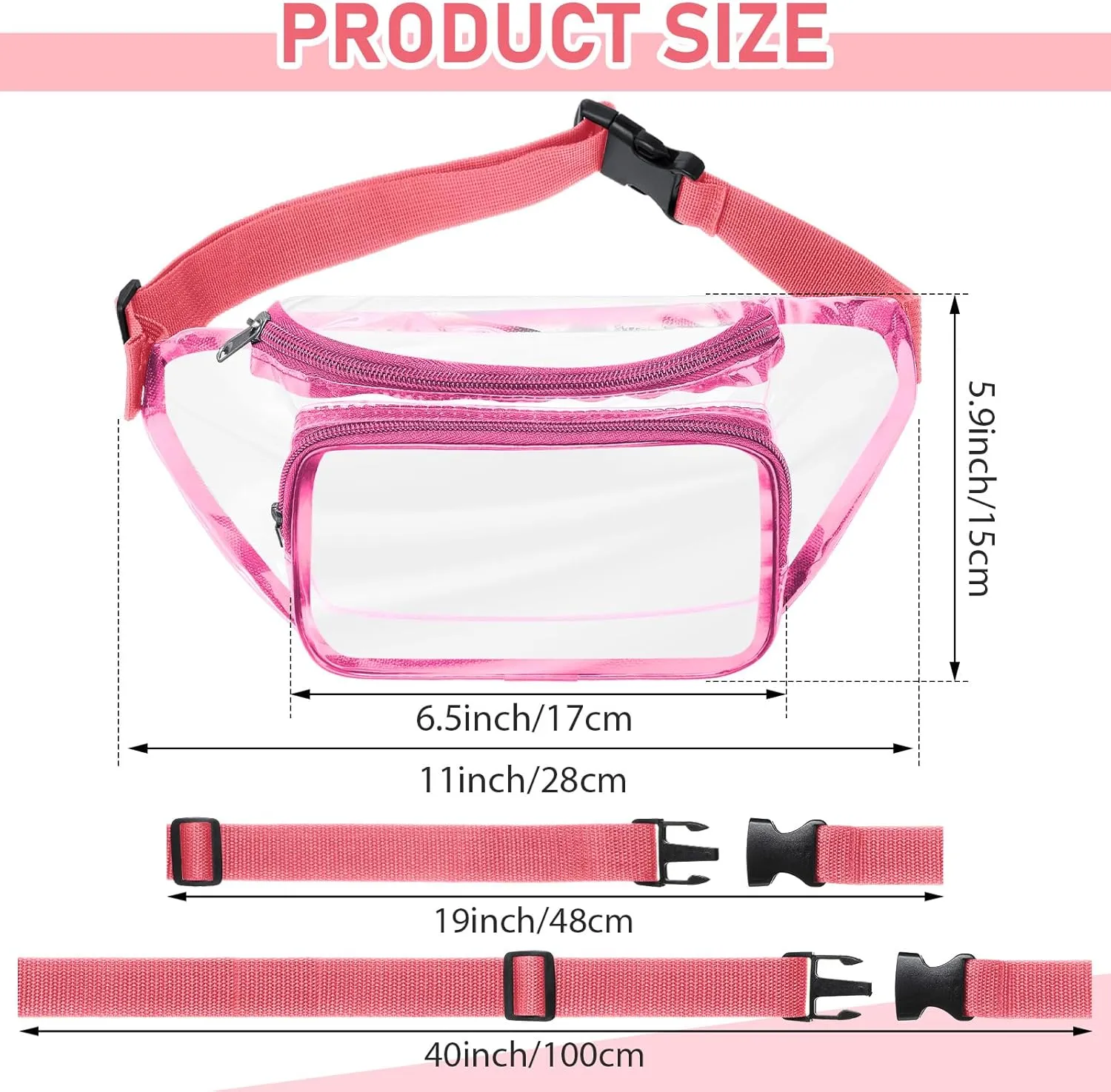 Reginary 24 Pcs Fanny Clear Packs for Women Men Waist Pack Stadium Approved Transparent Bag Waterproof Purse Adjustable Belt Bag for Festival Games Travel(Fresh Color)
