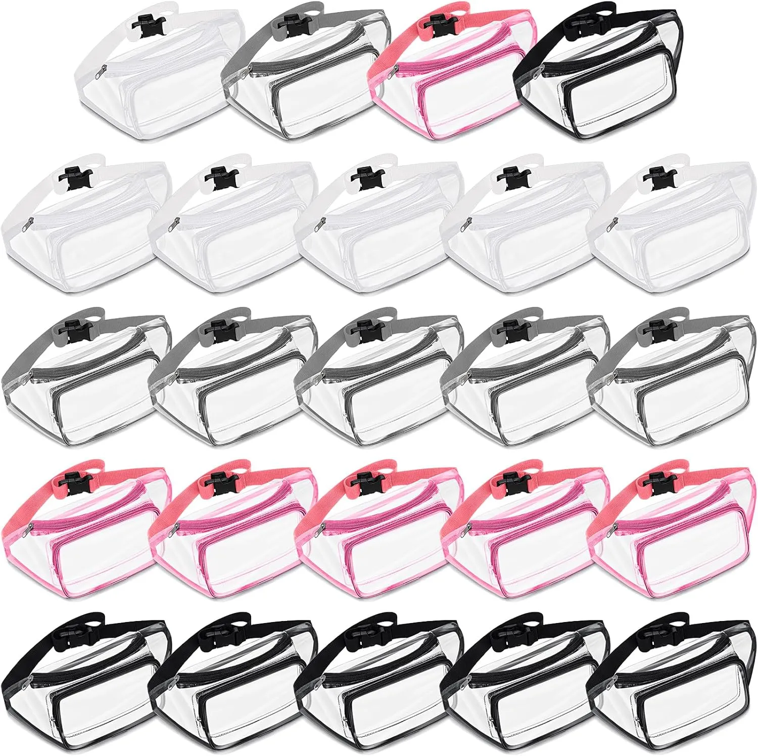 Reginary 24 Pcs Fanny Clear Packs for Women Men Waist Pack Stadium Approved Transparent Bag Waterproof Purse Adjustable Belt Bag for Festival Games Travel(Fresh Color)