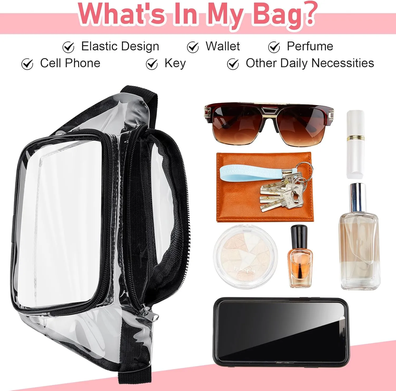 Reginary 24 Pcs Fanny Clear Packs for Women Men Waist Pack Stadium Approved Transparent Bag Waterproof Purse Adjustable Belt Bag for Festival Games Travel(Fresh Color)