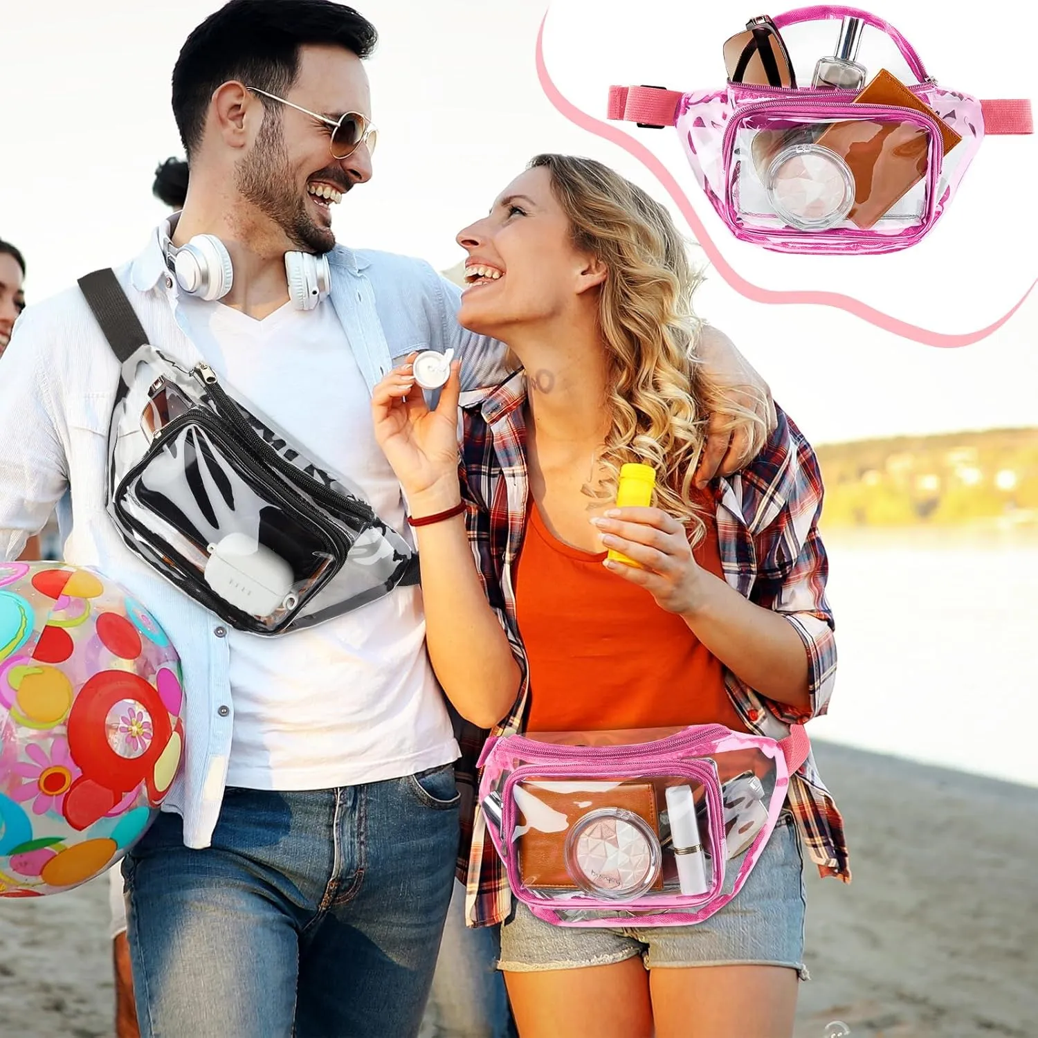 Reginary 24 Pcs Fanny Clear Packs for Women Men Waist Pack Stadium Approved Transparent Bag Waterproof Purse Adjustable Belt Bag for Festival Games Travel(Fresh Color)