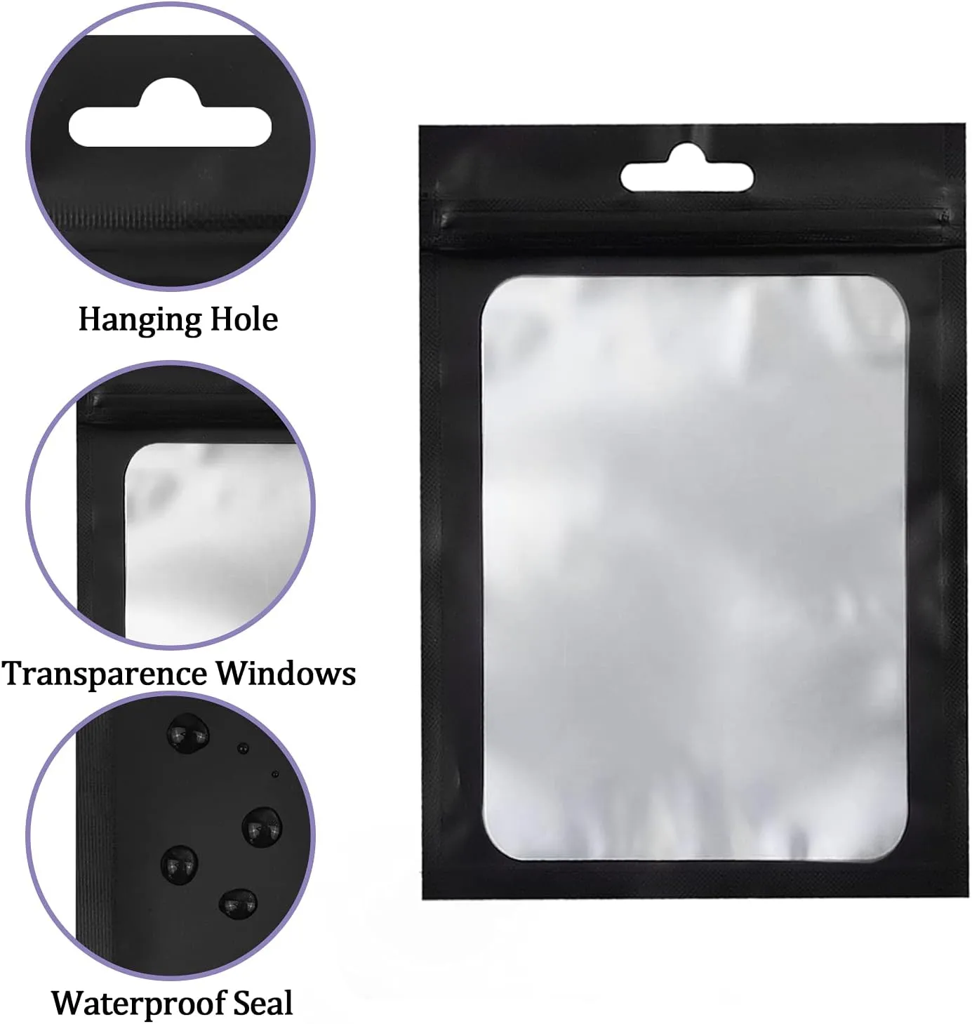 Resealable Bags for Food Storage 350 Pieces Reusable Bags with Clear Window (4×6Inch Black) Edible Sealable Packaging Bags for Small Business Christmas