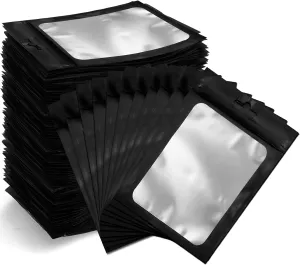 Resealable Bags for Food Storage 350 Pieces Reusable Bags with Clear Window (4×6Inch Black) Edible Sealable Packaging Bags for Small Business Christmas