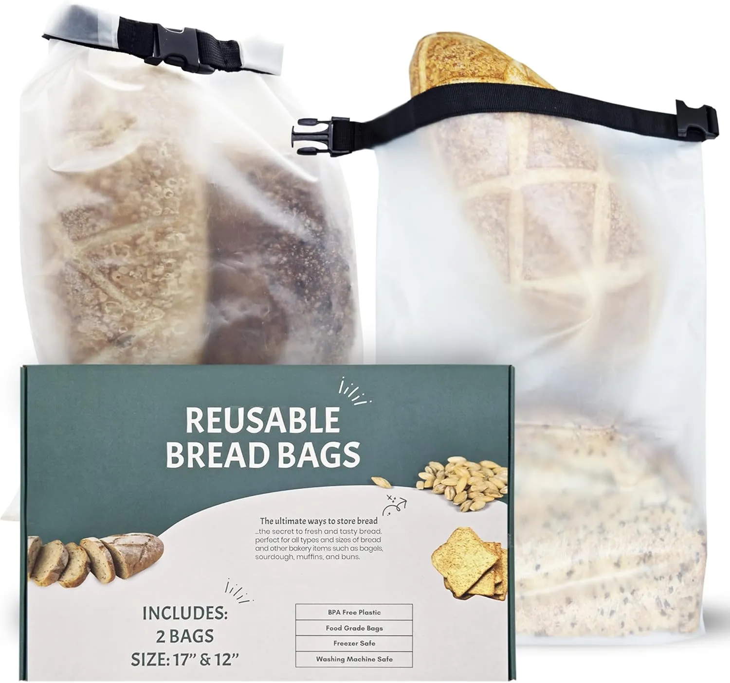 Reusable Bread Bags for Homemade Bread (2PCS)- Clear Bag with Ties For An Airtight Moisture-free Preservation and Storage - Loaf Bags for Home Bakers - Reusable Sourdough Bag