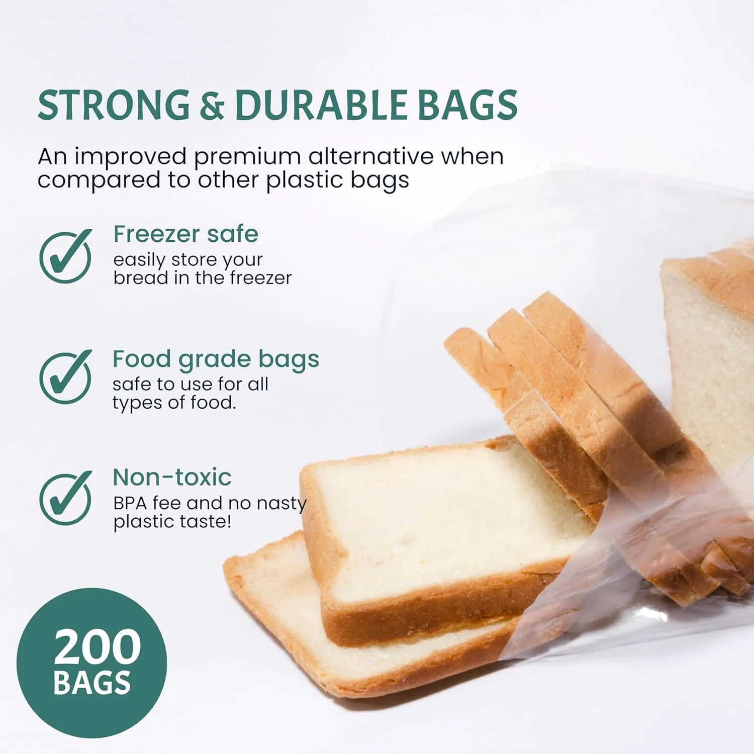 Reusable Plastic Bread Bags for Homemade Bread - 200 Pack Clear Bag with Ties For An Airtight Moisture-free Preservation and Storage - Loaf Bags for Home Bakers and Bakery Owners