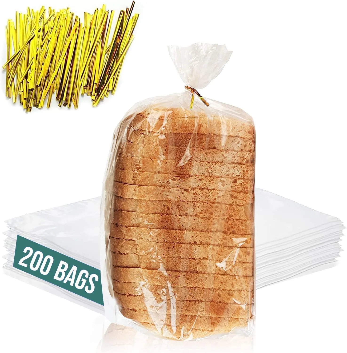 Reusable Plastic Bread Bags for Homemade Bread - 200 Pack Clear Bag with Ties For An Airtight Moisture-free Preservation and Storage - Loaf Bags for Home Bakers and Bakery Owners