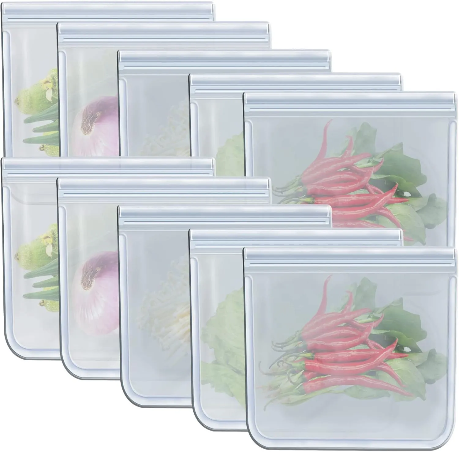 RLAVBL Gallon Freezer Bags Reusable Food Storage Bags for Vegetable, Liquid, Snack, Meat, Sandwich, 11.02x10.63 Inch, 10 Pack
