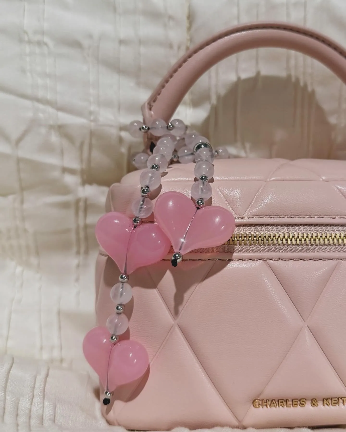 Rosy Kiss Handmade Beaded Heart Bag Charm