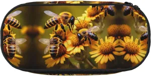 Rural Honey Bees flowers print Big Capacity Pencil Pen Case Pouch Bag Home College Office Organizer for Adults Studen