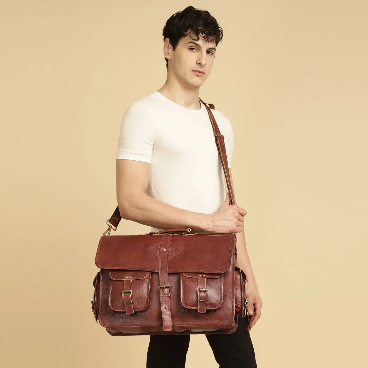 Rustic Brown Leather Messenger Bag